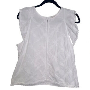 Hinge Women’s L White Flutter Sleeve Eyelet Embroidered Blouse